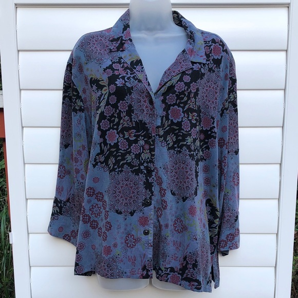 Tianello Blue and Purple Floral Button Down Shirt - Picture 4 of 12